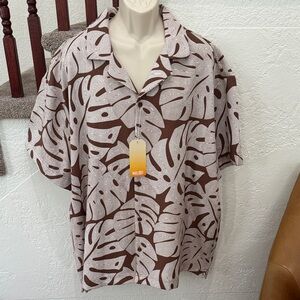 Malibu by Drill Clothing Co. Big & Tall Brown Leaf Print Men's Button Up 4XL NWT